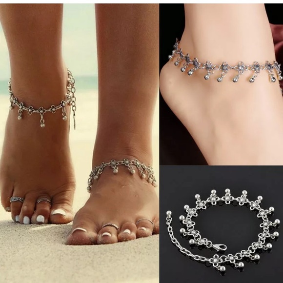 Women Anklet Silver Chain Ankle Bracelet Barefoot - Picture 2 of 4